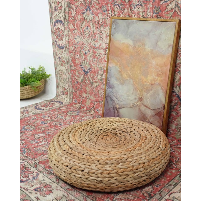 1970s Vintage Turkish Oushak Handmade Wool Cotton Orange Area Rug For Sale - Image 10 of 11