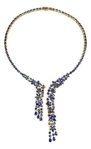 Nina Zhou Galaxy Sapphire Diamond Statement Necklace in 14k Yellow Gold