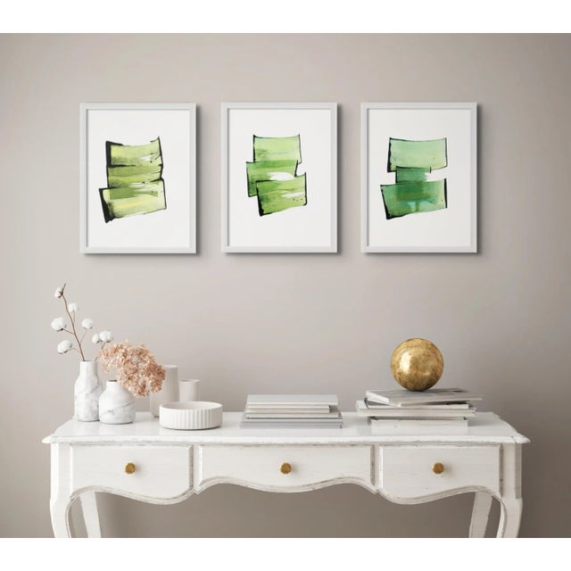 Contemporary Abstract Acrylic on Hahnemühle Paper Painting "Golden Green 07" by Emma Godebska For Sale - Image 4 of 5