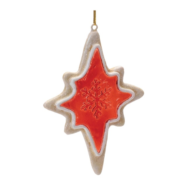Contemporary Frosted Cookie Star and Snowflake Ornament (Set of 6) For Sale - Image 3 of 5