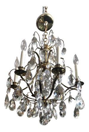 Mid Century Solid Brass Crystal Marie Therese Style French Chandelier 1950s/60s