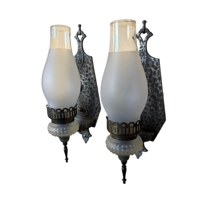 Fabulous J.C. Virden cast iron wall sconces have original pewter patina. Brass accents give so much warmth and character....
