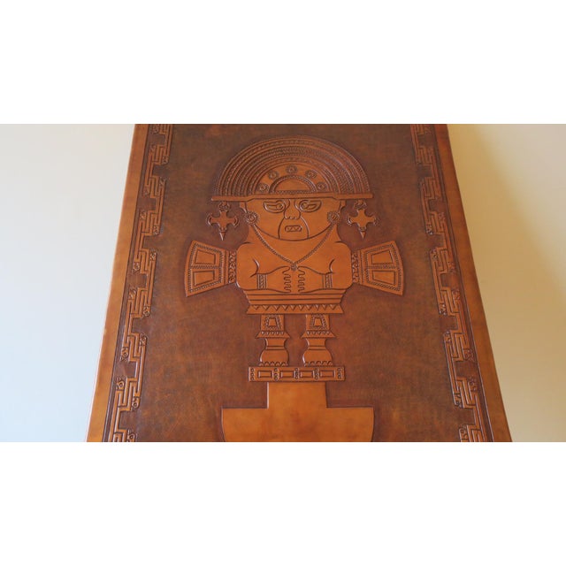 Tihuanaco Teak and Tooled Leather Folding Chair by Angel I. Pazmino for Muebles de Estilo, Ecuador, 1970s For Sale - Image 6 of 18