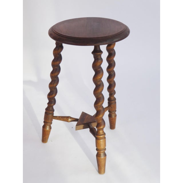 1920s Small Vintage Rustic Round Barley Stool, 1920s For Sale - Image 5 of 9