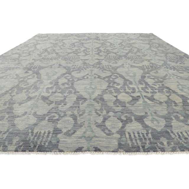 Modern 2010s Vintage Blue Earth-Tone Ikat Rug, 09'11 X 14'00 For Sale - Image 3 of 10