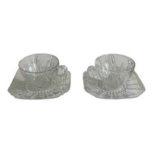 Vintage Federal Glass Co Clear Glass Cup and Saucer With Bubble Pattern- Set of 2