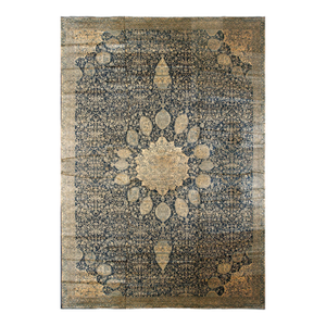 Fabulous Tan Beige and Navy Blue Color With Pendanted Medallion Design Antique Indian Rug