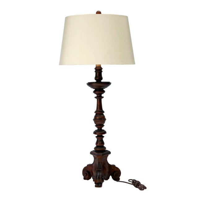 Mid 20th Century Chapman Vintage Wood Candlestick Lamp For Sale - Image 5 of 12