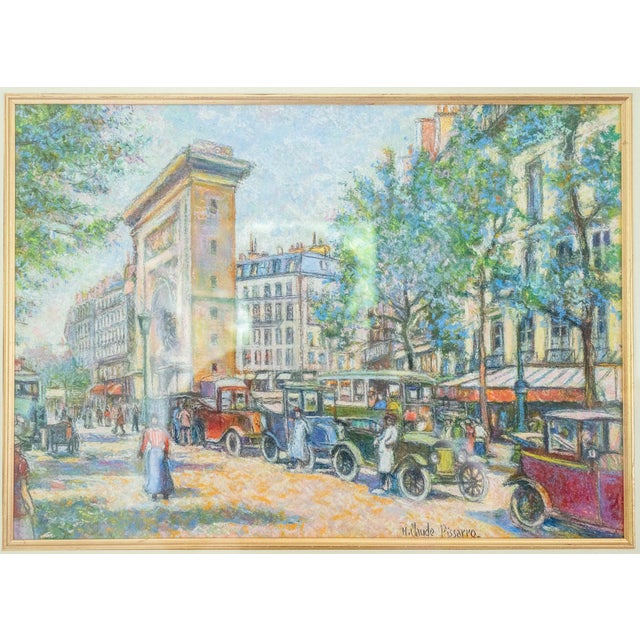 Untitled, pencil and pastel on paper by H. Claude Pissarro (b. 1935). Depicts an urban Paris scene centered on the Arc de...