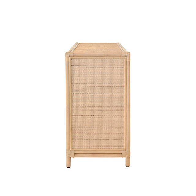 Worlds Away Matthew Izzo Home Aria Natural Rattan Three Door Mirrored Front Buffet For Sale - Image 4 of 6