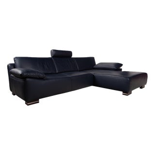 Dark Blue Leather Corner Sofa from Willi Schillig For Sale