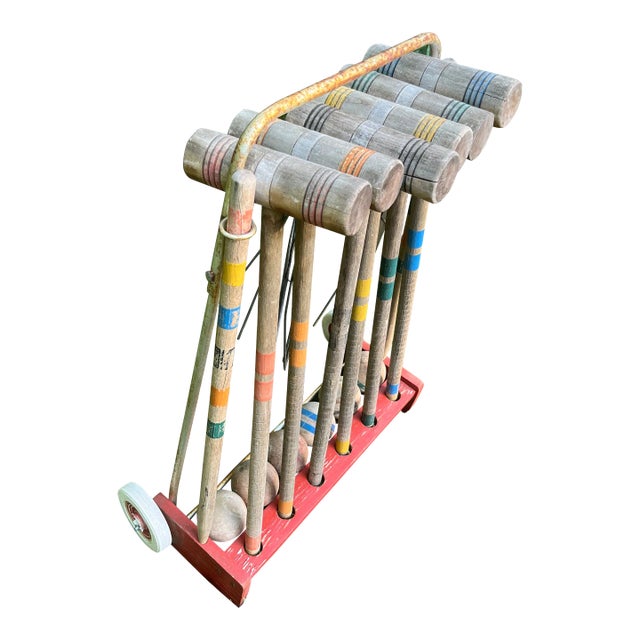 Croquet Set With Rack- 24 Pieces, Vintage For Sale