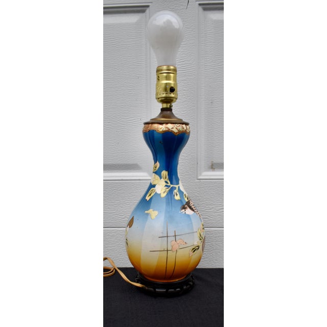 Antique Japanese Satsuma Vase Lamp Meiji Painted Porcelain Gold Bird Flower For Sale - Image 14 of 17