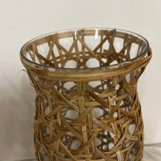 Cane and Glass Hurricane Globe Candleholder Covers - a Pair For Sale - Image 6 of 6