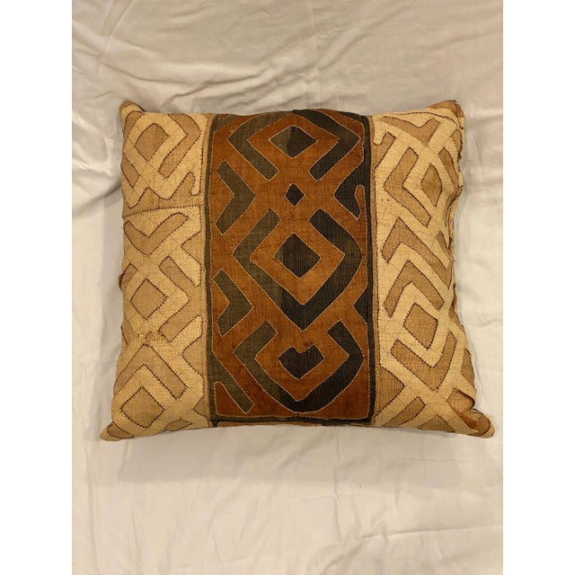 22” x 20” throw pillow, vintage Kuba textile Kuba cloth is made from the leaf of the raffia tree or palm, which is cut...