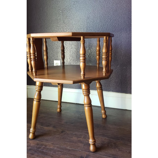 Wood 1960s Mid-Century Colonial Solid Maple 2-Tier Side Table For Sale - Image 7 of 7