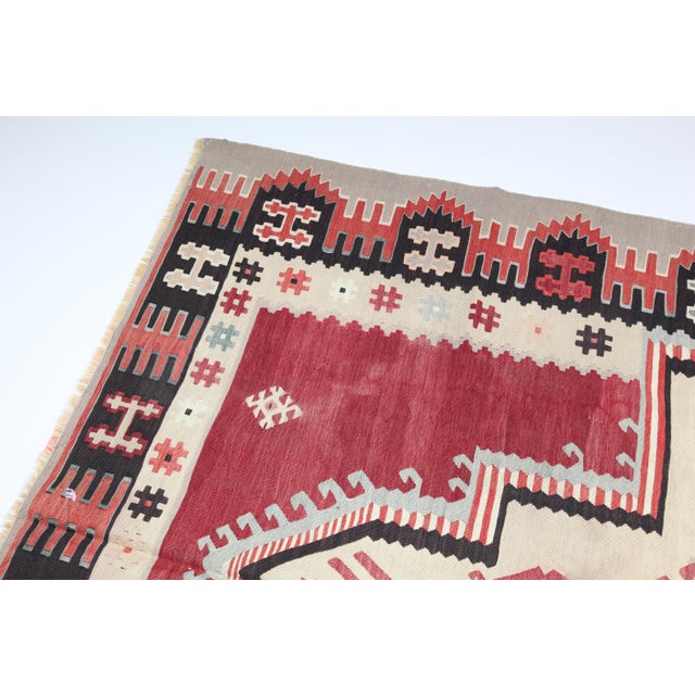 1950s Vintage Balkan Sarkoy Kilim - Exceptional Fine Weaving - 4’ 5’' X 7' For Sale - Image 9 of 12