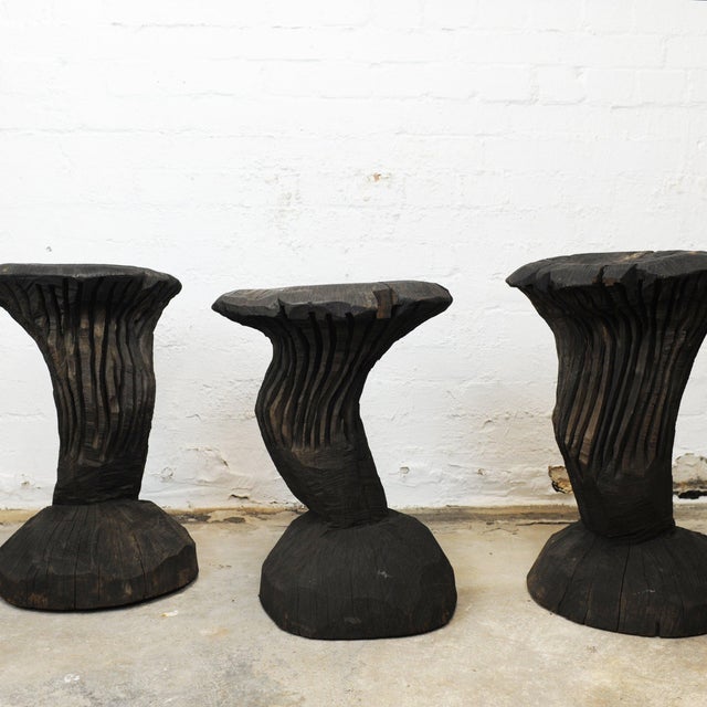 Sculptural Side Tables in Burnt Wood, 1980s, Set of 3 For Sale - Image 3 of 12