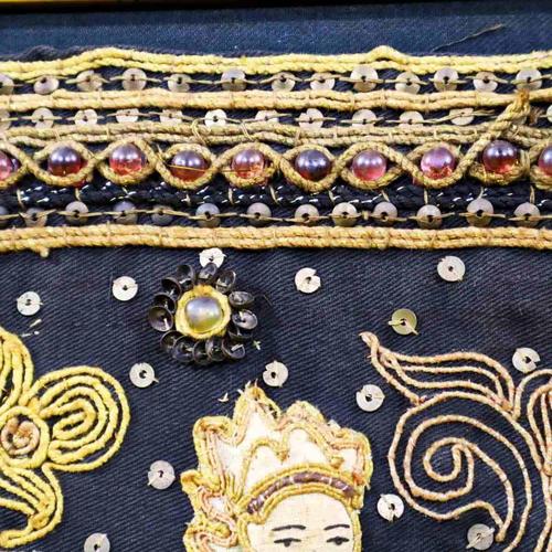 Embroidered Burmese Kalaga Tapestry with Sequins in Golden Frame, 2000s For Sale - Image 8 of 11