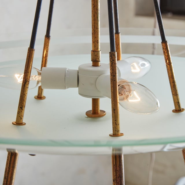 Metal Glass + Brass Sputnik Pendant Light, Italy 1960s For Sale - Image 7 of 11