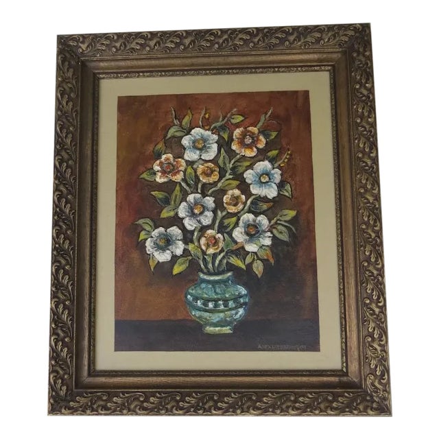 Mid 20th Century Floral Still Life Impasto Painting, Framed For Sale
