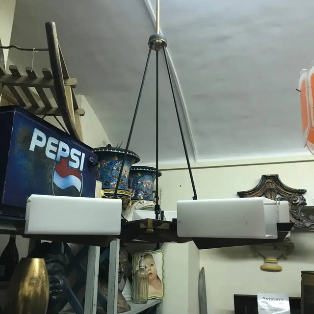 1950s Italian Mid-Century Modern Stilux Teak Brass and Metal Chandelier For Sale - Image 6 of 13