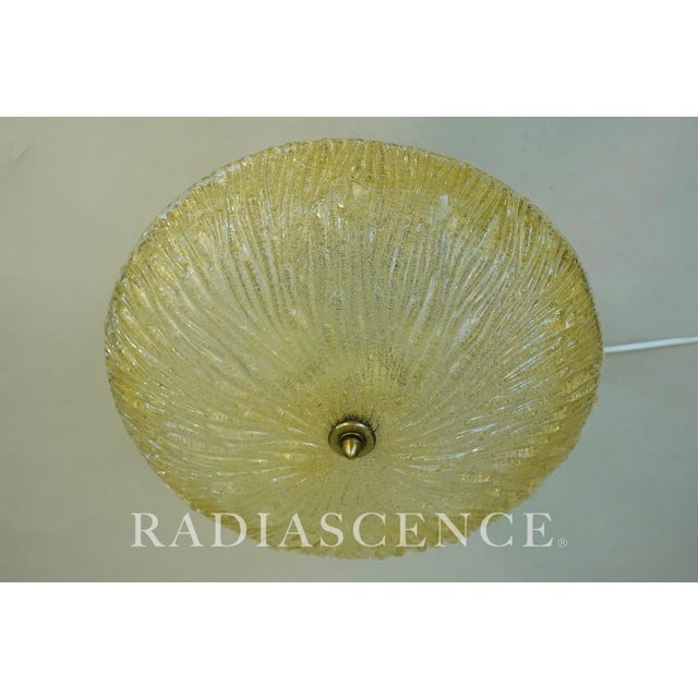 Metal Art Deco Thick Slag Glass Lalique Style Saucer Light Hanging Ceiling Lamp 1930's For Sale - Image 7 of 13