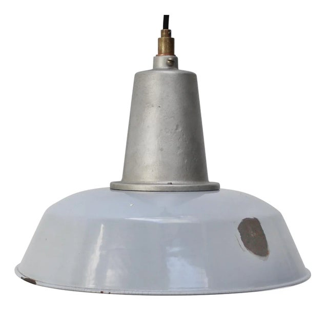 Vintage German Industrial Grey Enamel Factory Pendant from Arma For Sale - Image 5 of 5
