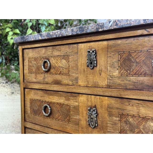 Transitional Style Walnut Commode with Marble Top, 1950s For Sale - Image 9 of 18