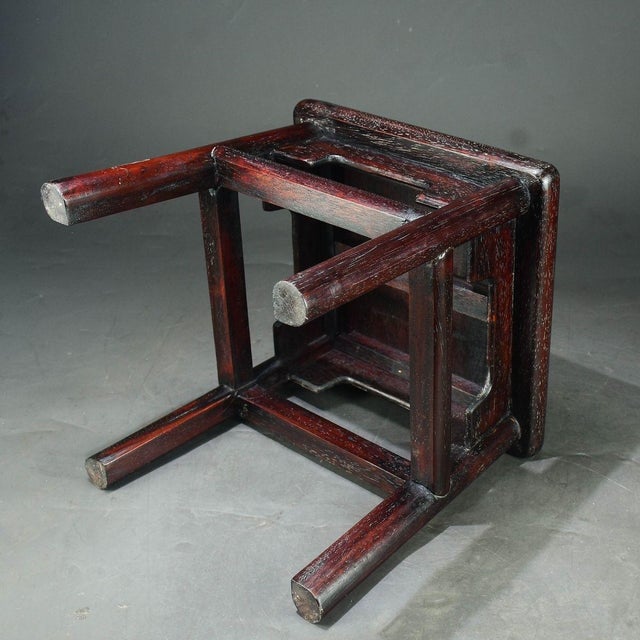 Wood Vintage Chinese Zitan Rosewood Mother-of-Pearl Inlaid "Magpie on Plum" Stool For Sale - Image 7 of 7
