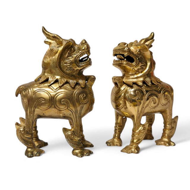 For your consideration this beautiful pair of solid cast brass Japanese Kirin hinged censors. Estimated 1960's or 70's...