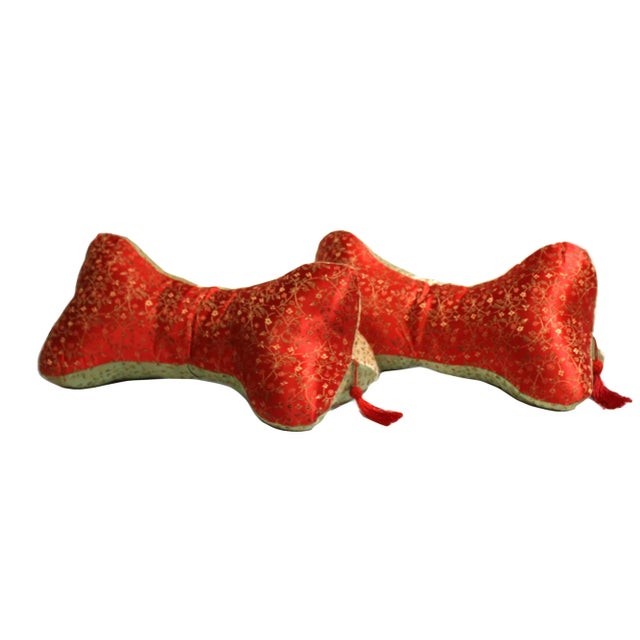 2010s Chinese Oriental MIX Color Triangle Ribbon Shape Fabric Pillow Cushions - a Pair For Sale - Image 5 of 5