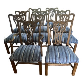 1980s 10 Georgian Chippendale Style Dining Chairs — 2 Armchairs and 8 Side Chairs For Sale