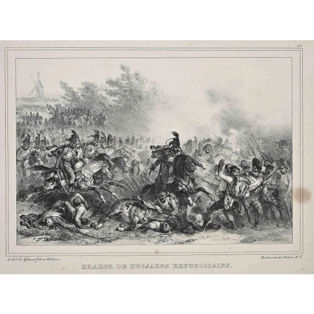 Denis Auguste Marie Raffet, Charge of Hussars, Original Lithograph, 1832 For Sale