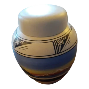 1990s Artist Signed Navajo Tepee Ceramic Lidded Vase