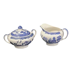 Antique Blue Willow Sugar & Creamer Set, Made in England- 2 Pieces