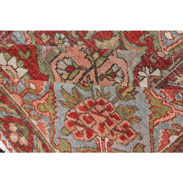 Antique Persian Bakhtiari Rug With Red Field and Blue Medallion Design For Sale - Image 15 of 16