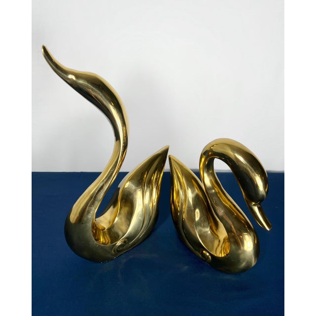 Monumental 15-Inch Hollywood Regency Brass Swans – Pair For Sale - Image 9 of 10