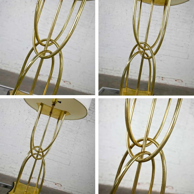 1960s Mid-Century Modern Table Lamp Brass Looped Tube Black Base White Drum Shade For Sale - Image 9 of 13