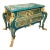 1990s French Louis XV Bottle Green Commode With 2 Drawers, Glass Top, Gold Leaf & Bronze Ormolu For Sale