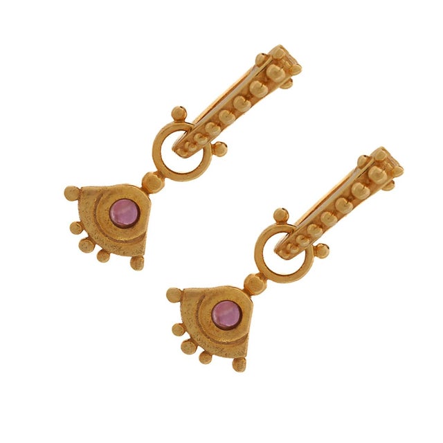 Modern Evil Eye Sterling Silver Tourmaline Gemstone Gold Earrings, A Pair For Sale - Image 3 of 6