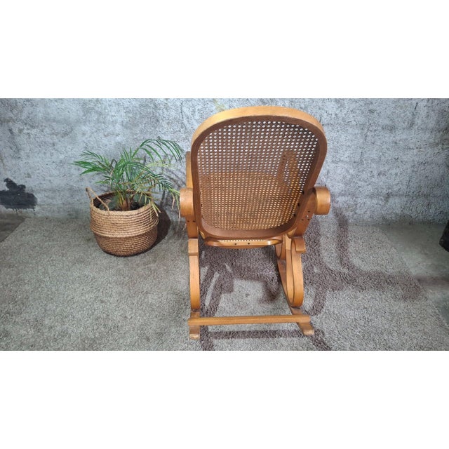 Brown Thonet-Style Rocking Chair in Bent Beechwood and Caning, 1960s For Sale - Image 8 of 12