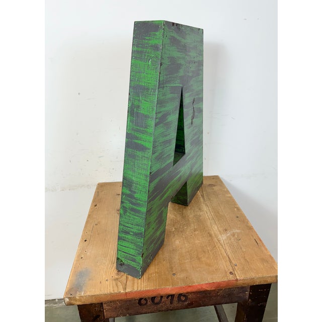 Metal Large Vintage Green Iron Facade Letter A, 1970s For Sale - Image 7 of 9