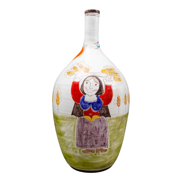 Mid 20th Century Giovanni Desimone Italy Signed Large Vintage Hand Painted Art Pottery Vase For Sale