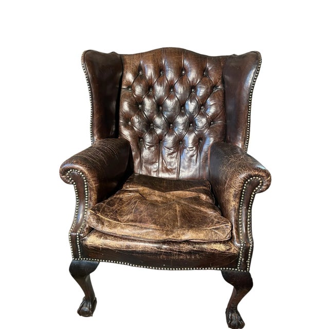 Antique English Leather Chesterfield Wingback Chair For Sale - Image 10 of 12