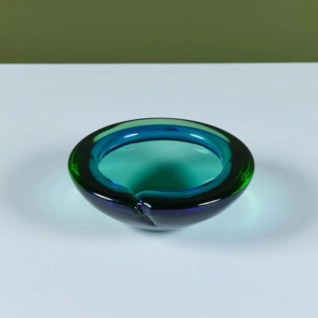 Mid 20th Century Murano Glass Green and Blue Bowl Ashtray For Sale - Image 5 of 12