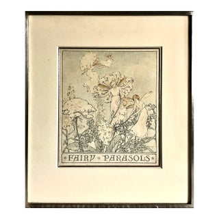 Antique Art Nouveau Fairy and Flower Framed Original Watercolor For Sale