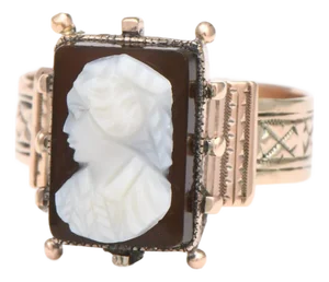 10KR Victorian Chalcedony Cameo Ring, size 6.5