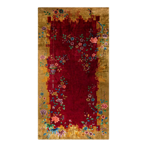 Stunning Colorful Floral Pattern in a Red-Raspebery Ground Color Chinese Art Deco Rug
