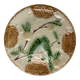 French Majolica Plate With Love Birds For Sale